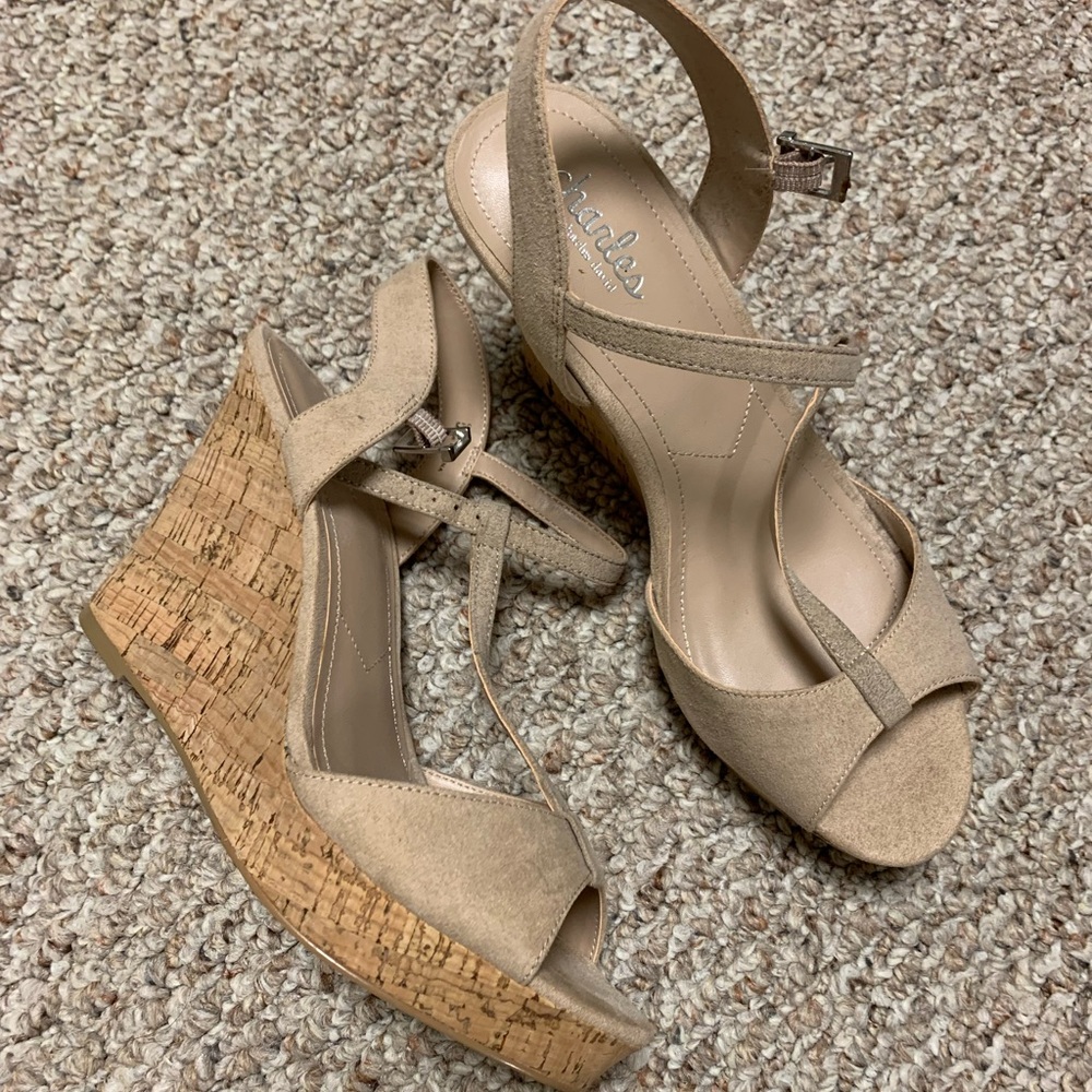 Charles By Charles David Beige Wedge Sandals